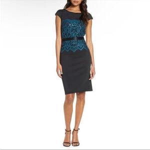 Tadashi Shoji Starry Night Black and Teal Cocktail Dress
